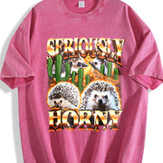Seriously Horny Offensive Retro Bootleg Vintage Washed T-Shirt in Red