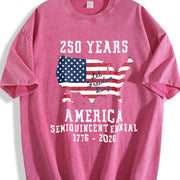 Patriotic American Flag Semiquincentennial Vintage Washed T-Shirt in Red