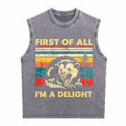First of All I'm a Delight Sarcastic Angry Opossum Possum Vintage Washed Tank Top in Gray
