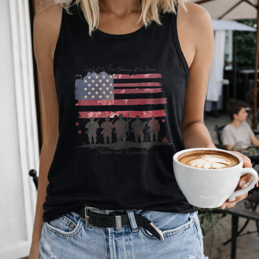 Land of the Free America Women's Color Cotton Tank Top in Black