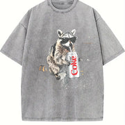 Raccoon Drinking Soda vintage washed oversized T-shirt in Gray