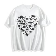 Heart-shaped Dinosaur 1pc Cotton T-Shirt in White