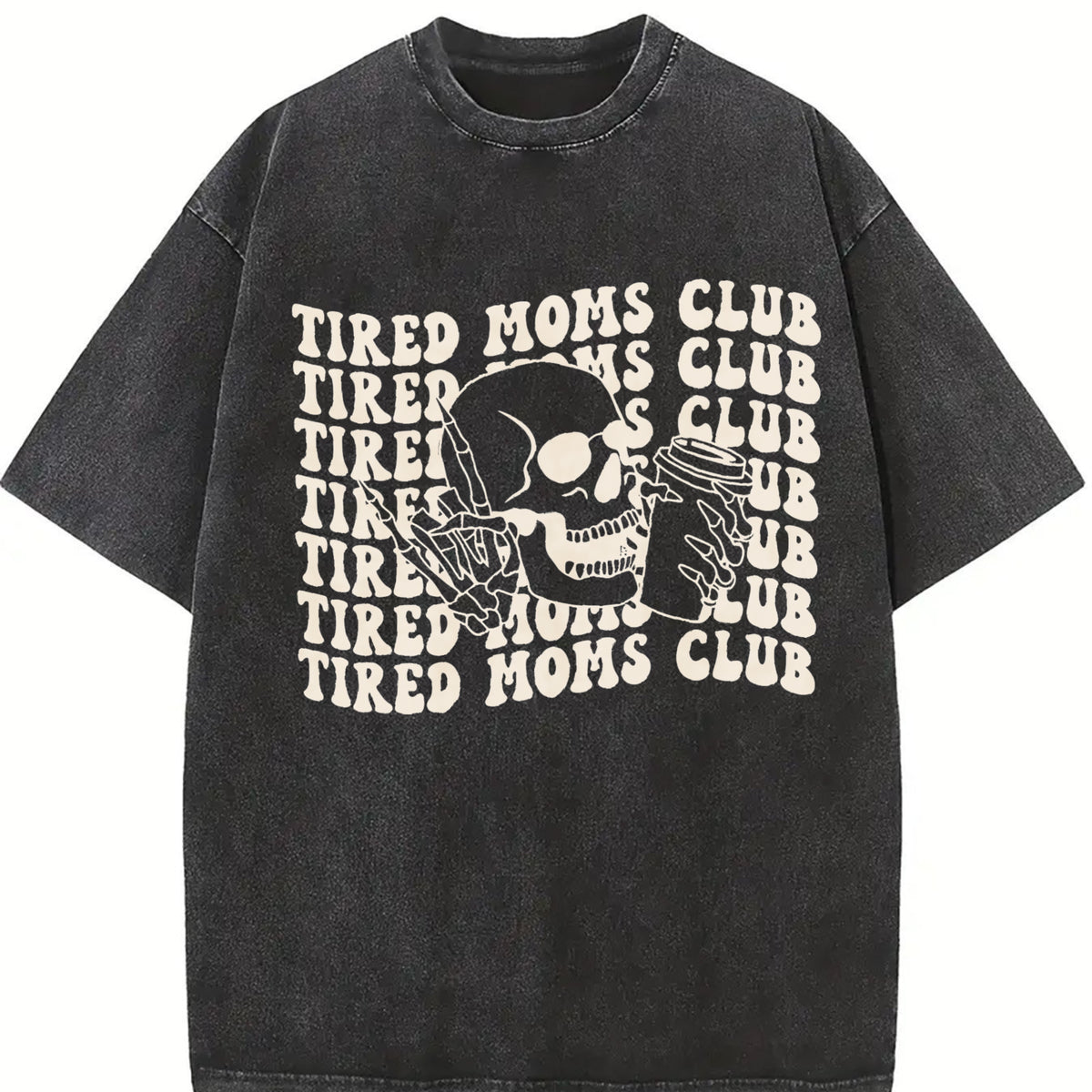 Tired Moms Club Mama Mothers Day vintage washed oversized T-shirt in Black