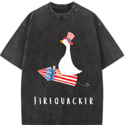 Fourth of July Firequacker Goose Vintage Washed T-Shirt in Black