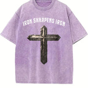 European and American New All-match and Distressed Vintage Washed T-Shirt in Purple
