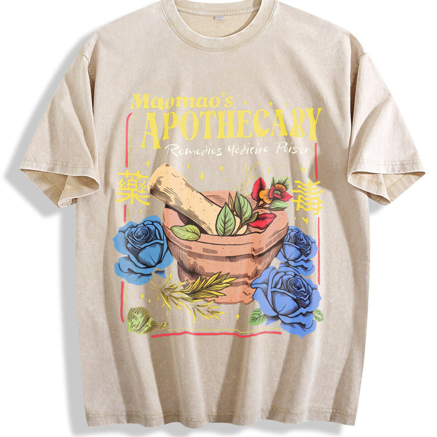 Mao's Apothecary Poisons Soft Kawaii Japanese vintage washed oversized T-shirt in Beige