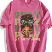 Fortify Your Faith With Black Woman Afro Christian Sayings vintage washed oversized T-shirt in Red