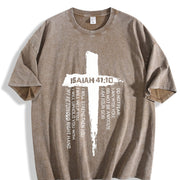 With Bible Verses & Cross Vintage Washed T-Shirt in Brown