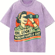 Nobody Cares Sarcastic Retro Vintage Washed T-Shirt in Purple