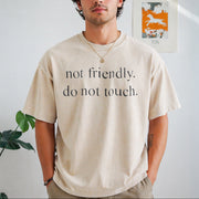 Minimalist Not Friendly Do Not Touch Vintage Washed T-Shirt in Beige