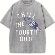Chill the Fourth Out Fourth of July Popsicle Joke for Guys Vintage Washed T-Shirt in Gray