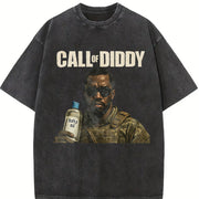 Call of Diddy - Diddy Baby Oil Meme 25 90s star vintage washed oversized T-shirt in Black