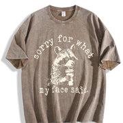 Sorry For What My Face Said Raccoon Animal vintage washed oversized T-shirt in Brown