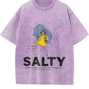Sality Girl Trendy in Black Breathable for Daily Wear vintage washed oversized T-shirt in Purple