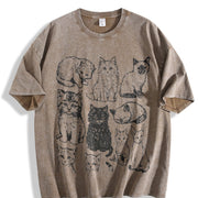 Cats 90s Tattoo Style Retro Y2k Kitten Cat Lovers vintage washed oversized T-shirt in Brown