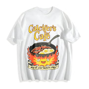 Calcifer's Cafe Howl's Moving Castle Cotton T-Shirt in White