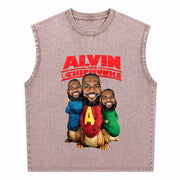 Lebron James Alvin and Chipmunks Bk-130 Vintage Washed Tank Top in Brown