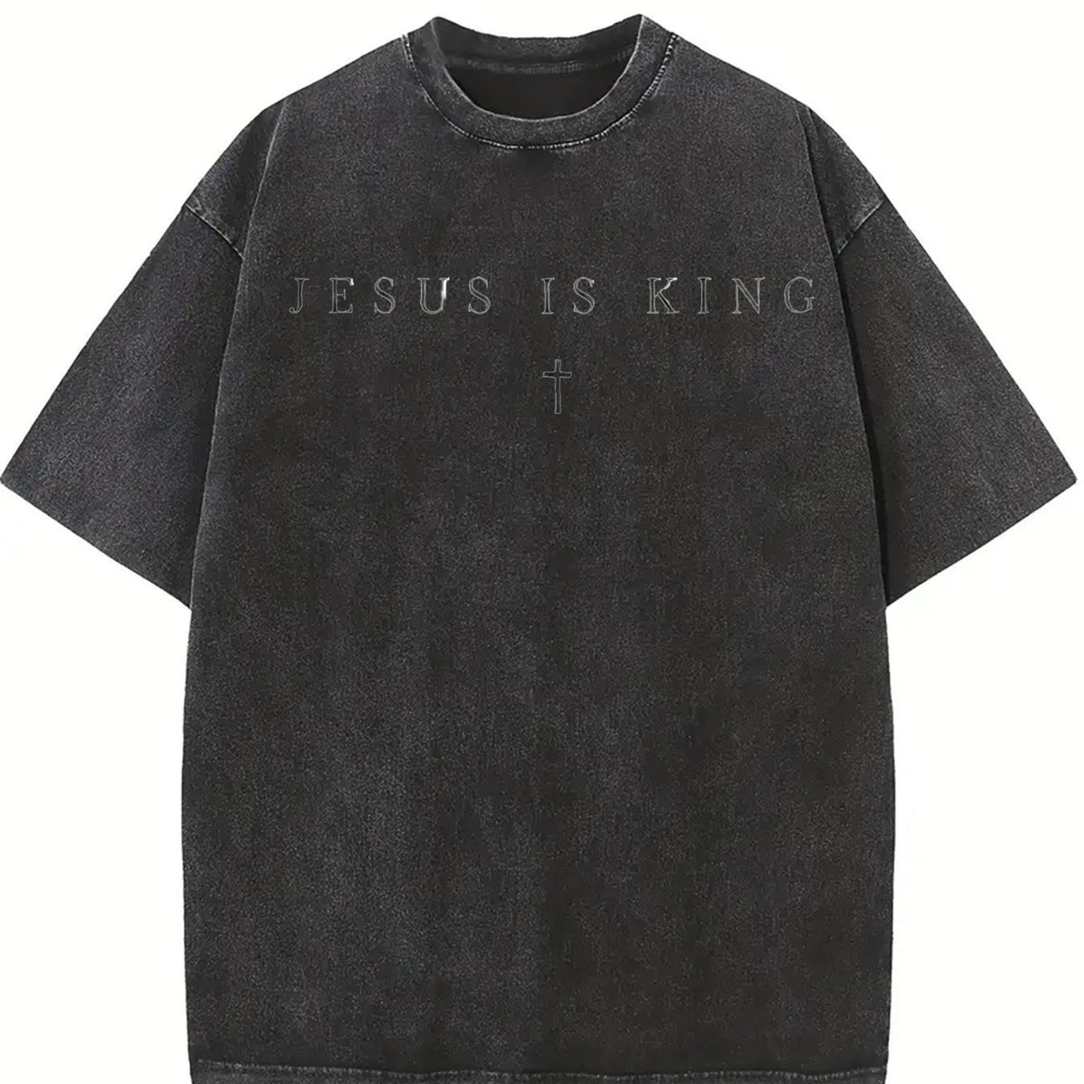Jesus Is King Christian Vintage Washed T-Shirt in Black