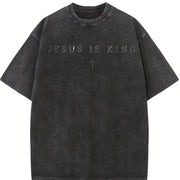Jesus Is King Christian Vintage Washed T-Shirt in Black