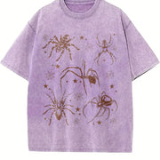 Spider Tattoo Retro Web Insect Vintage Washed T-Shirt in Purple