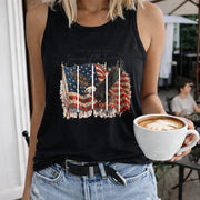Land of the Free Because of the Brave Women's Color Cotton Tank Top in Black
