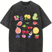 Fruits and Berries 90s Vintage Washed T-Shirt in Black