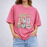 Fourth Wing Books Stamp vintage washed oversized T-shirt in Red