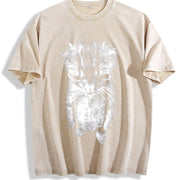 Sad Meme Cat Animal Vintage Washed T-Shirt in Beige