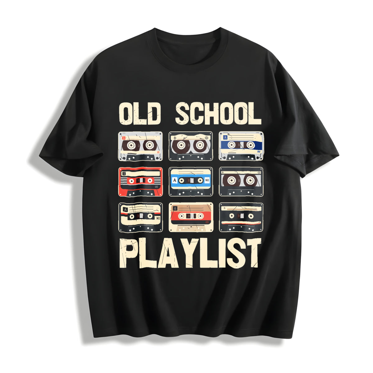 Loose Basic with Alphabets Cotton T-Shirt in Black