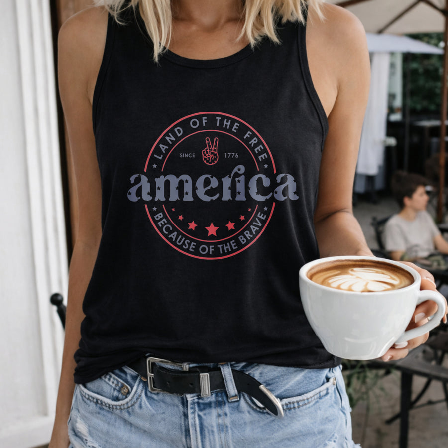 4th of July America Women's Color Cotton Tank Top in Black