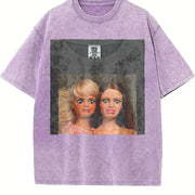 Two Glam Dolls Portrait Vintage Washed T-Shirt in Purple