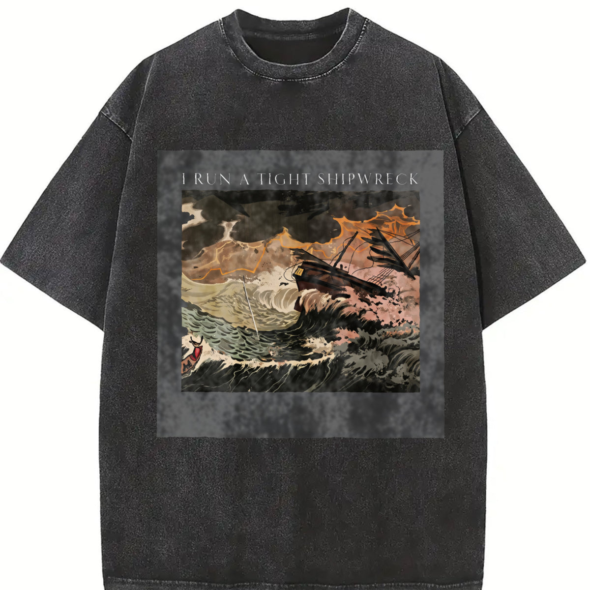 I Run a Tight Shipwreck Vintage Washed T-Shirt in Black