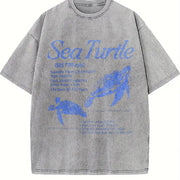 Sea Turtle 90s Retro Ocean Animal Vintage Washed T-Shirt in Gray