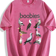 Boobies 90s Bird Retro Y2K Birdwatching Vintage Washed T-Shirt in Red