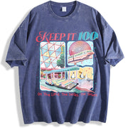 Retro Keep It 100 The Land The Seas The Skies Family Trip vintage washed oversized T-shirt in Blue