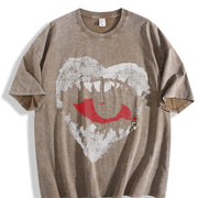 1pc Mysterious Heart-shaped Eye Vintage Washed T-Shirt in Brown