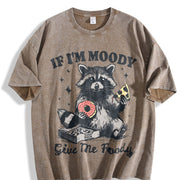 Retro Raccoon If I'm Moody Give Me Foody Vintage Washed T-Shirt in Brown