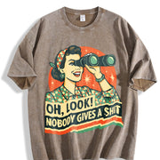 Nobody Cares Sarcastic Retro Vintage Washed T-Shirt in Brown
