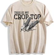 Retro This Is My Crop Distressed Vintage Washed T-Shirt in Beige