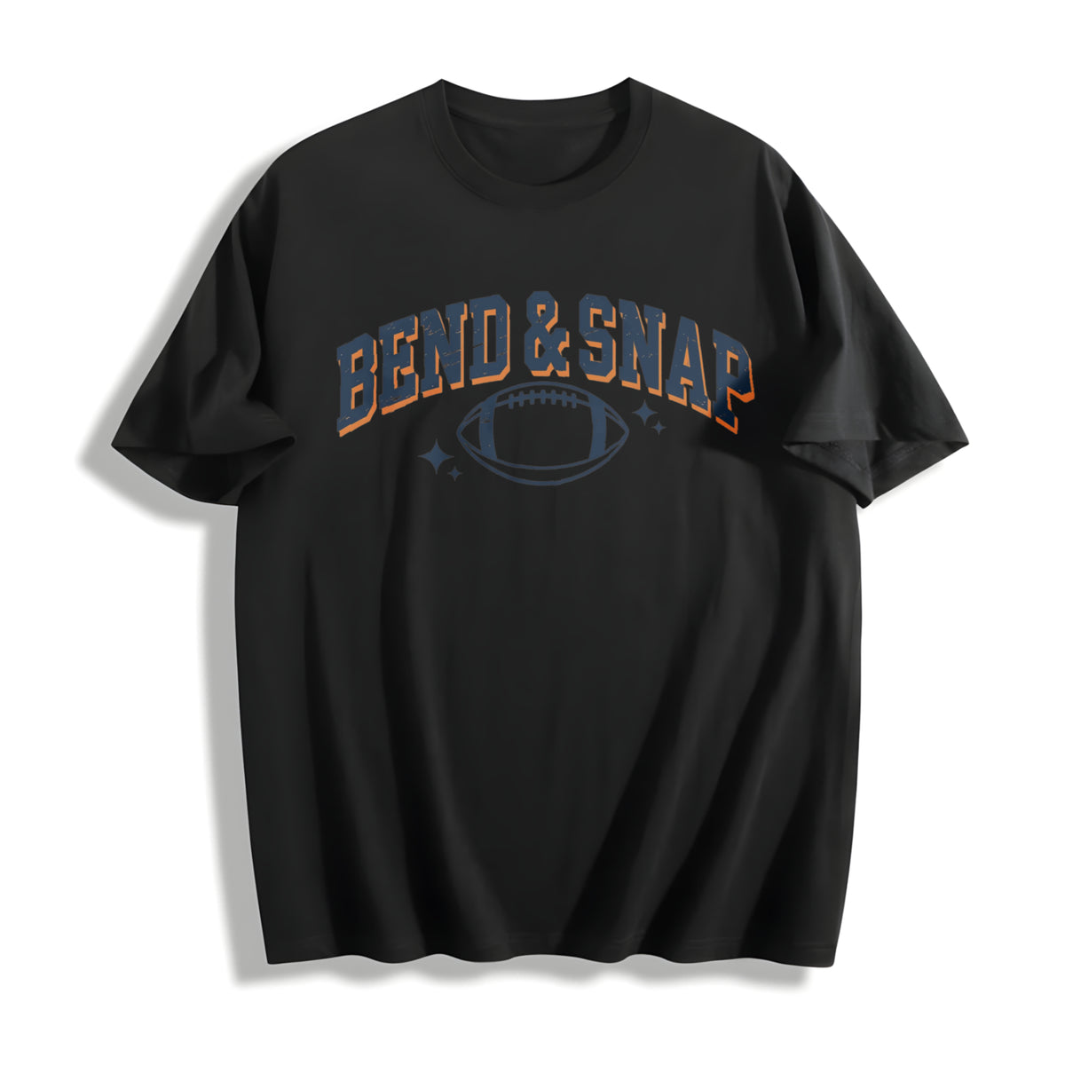 Retro Football Bend and Snap Football Sports Season Cotton T-Shirt in Black