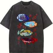Fish Leaping Over the Dragon Gate Vintage Washed T-Shirt in Black
