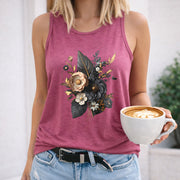 Floral Bouquet with Gold Accents Crew-neck Sleeveless Vest Women's Color Cotton Tank Top in Red