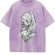 Frieren × Fern Frieren: Beyond Journey's End Anime Manga vintage washed oversized T-shirt in Purple