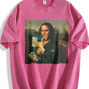 Mona Lisa Drinks Vintage Washed T-Shirt in Red
