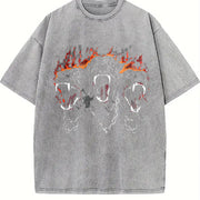 & Water- with Roaring Tiger Trio Tiger (Front/Back) Vintage Washed T-Shirt in Gray