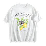 Letter Fruit Limoncello Lemon Commute Versatile Retro Cotton T-Shirt in White