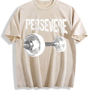 Persevere Barbell Vintage Washed T-Shirt in Beige