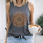 Ornamental Mandala Women's Color Cotton Tank Top in Gray