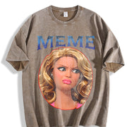Meme Glam Doll Vintage Washed T-Shirt in Brown