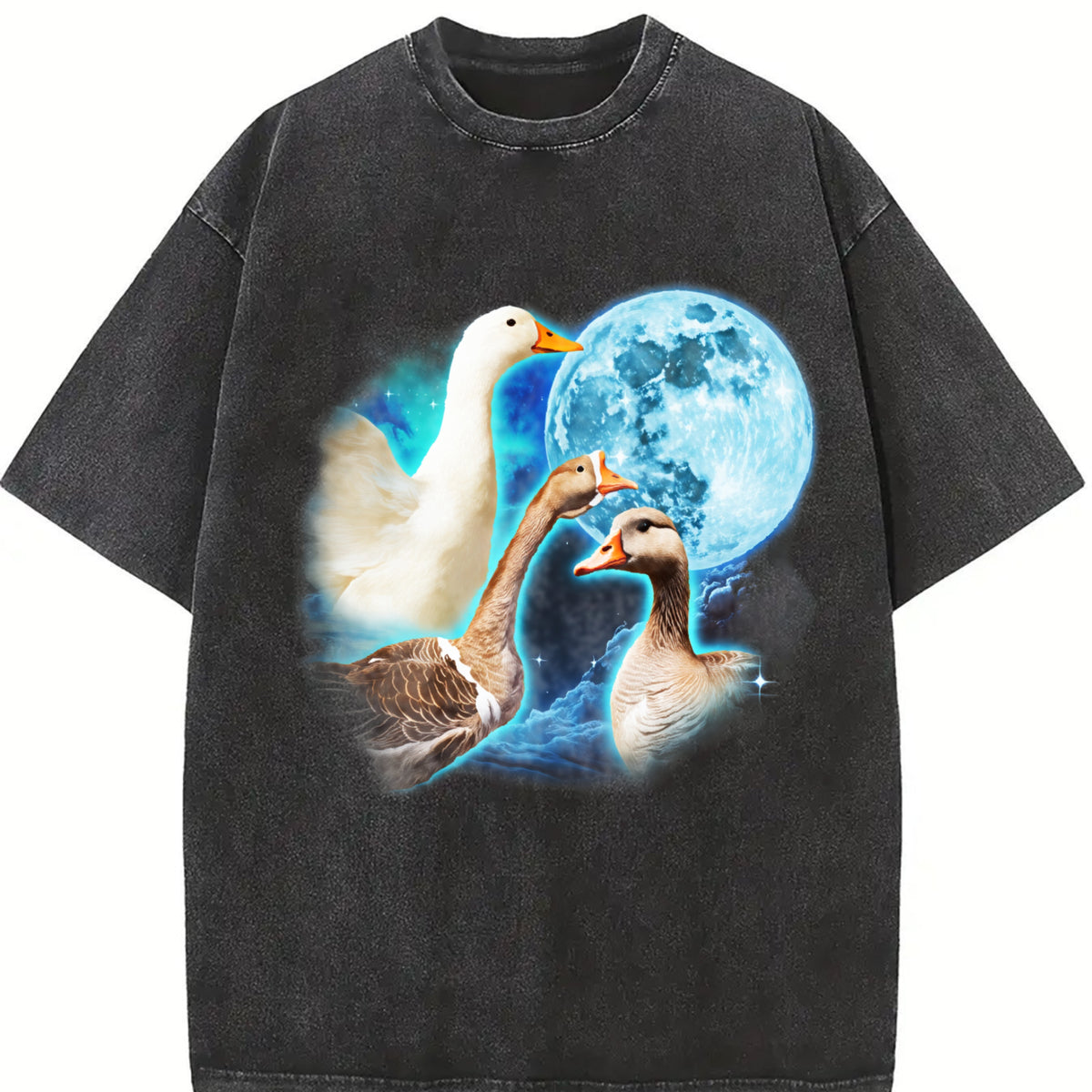 Three Goose Retro Silly Goose Vintage Washed T-Shirt in Black